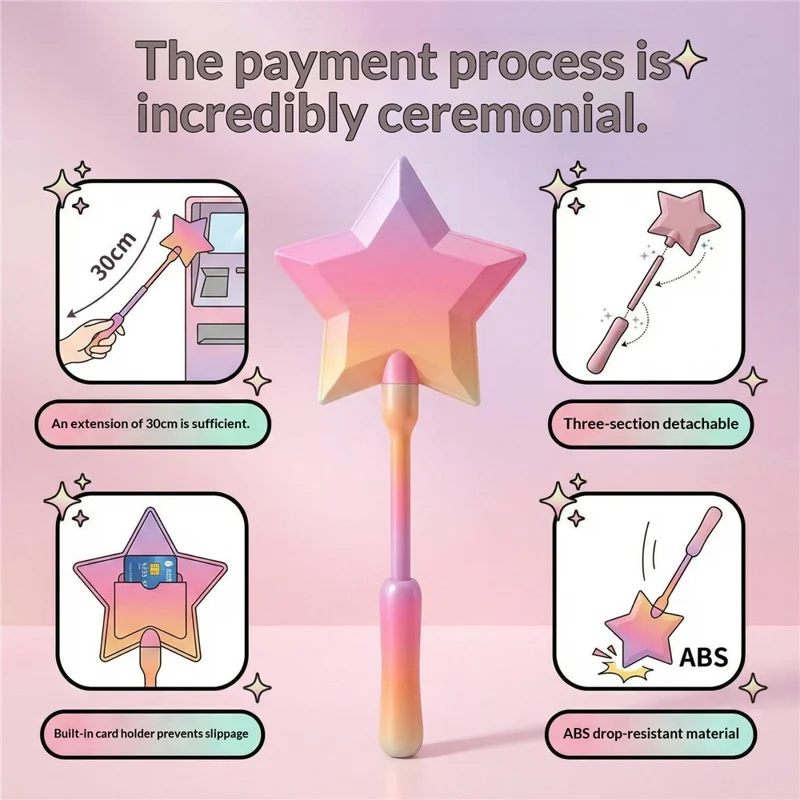 Narzędzie do płatności Star Wand 30 cm, 3-sekcyjne, rozłączne, z uchwytem na kartę, bezstykowe, do bankomatu i kas