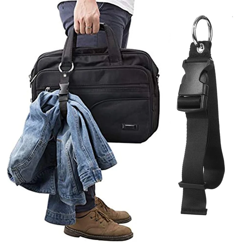 Travel Anti-Theft Luggage Strap Adjustable Bag Connector Nylon Belt with Metal Hook for Suitcase Backpack - Black