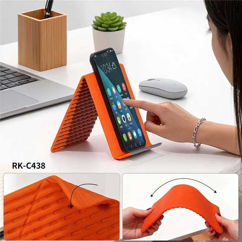 RK-C438 Soporte Flexible para Teléfono, Tableta y Portátil, Soporte Ajustable Universal de Silicona y Aluminio Flexible - Naranja