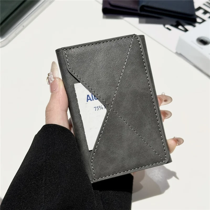 Magnetic Leather Wallet Tri-Fold Card Holder Phone Case Back Attachment - Silver