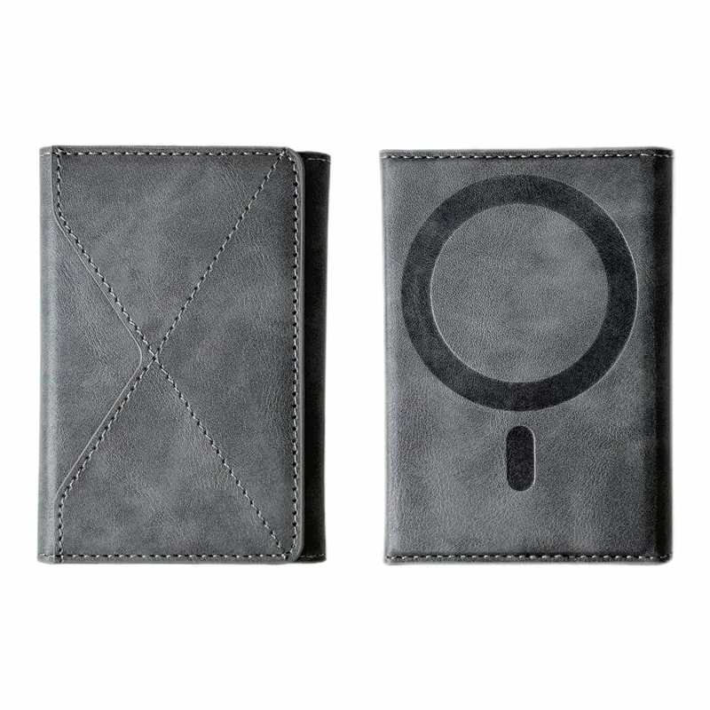 Magnetic Leather Wallet Tri-Fold Card Holder Phone Case Back Attachment - Silver