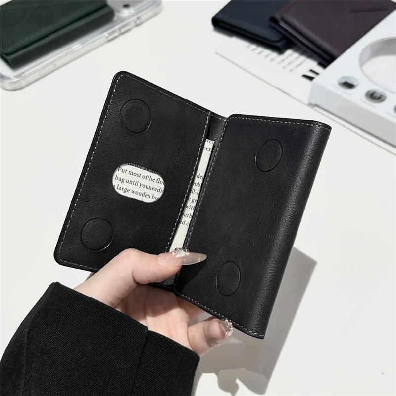 Magnetic Leather Wallet Tri-Fold Card Holder Phone Case Back Attachment - Silver