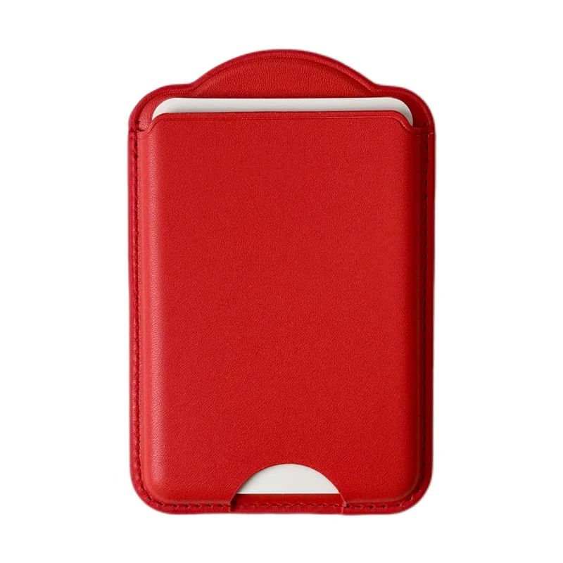 Magnetic Wallet Phone Card Holder Leather Slim Cardholder Strong Magnet Phone Pocket - Red