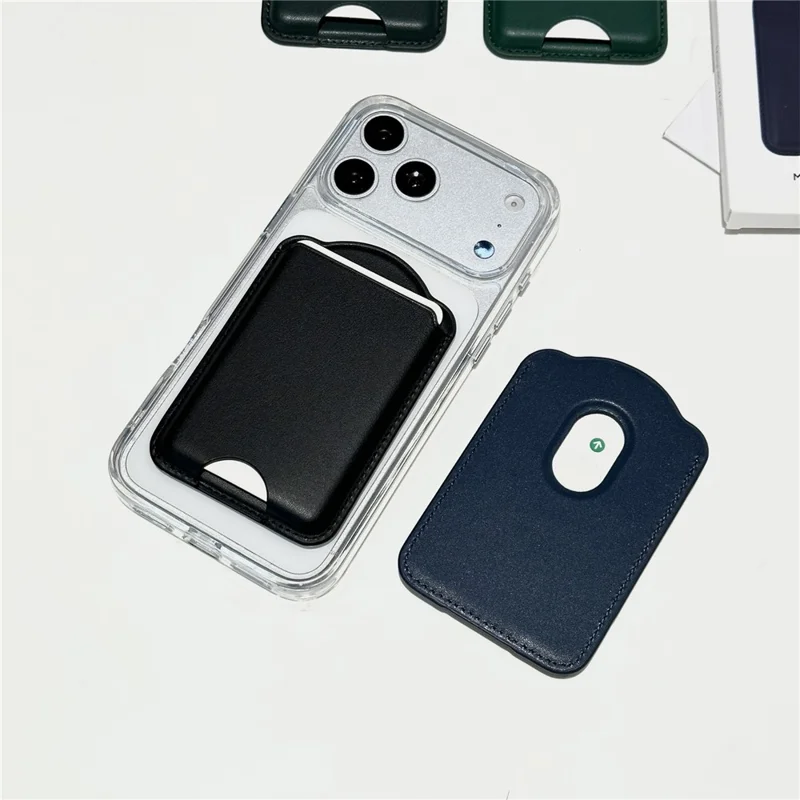 Magnetic Wallet Phone Card Holder Leather Slim Cardholder Strong Magnet Phone Pocket - Red