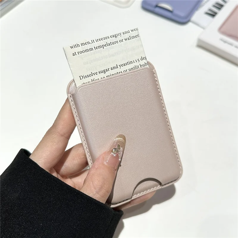 Magnetic Wallet Phone Card Holder Leather Slim Cardholder Strong Magnet Phone Pocket - Red