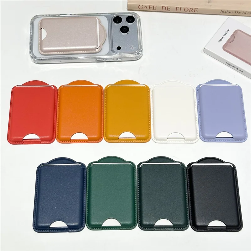 Magnetic Wallet Phone Card Holder Leather Slim Cardholder Strong Magnet Phone Pocket - Red