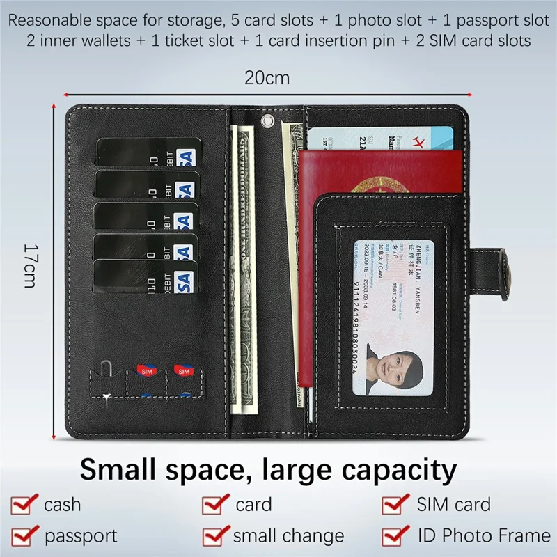 PU RFID Blocking Passport Holder Wallet Organizer 5 Card Slots Travel Document Case - Black