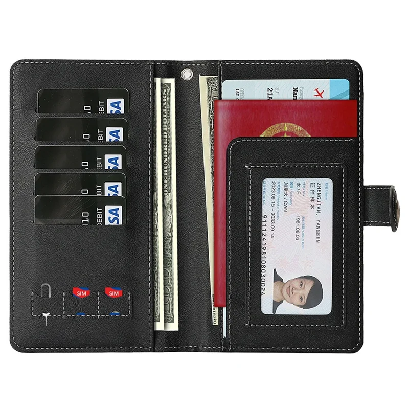 PU RFID Blocking Passport Holder Wallet Organizer 5 Card Slots Travel Document Case - Black