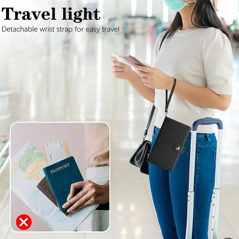 PU RFID Blocking Passport Holder Wallet Organizer 5 Card Slots Travel Document Case - Black