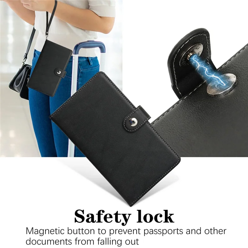 PU RFID Blocking Passport Holder Wallet Organizer 5 Card Slots Travel Document Case - Black