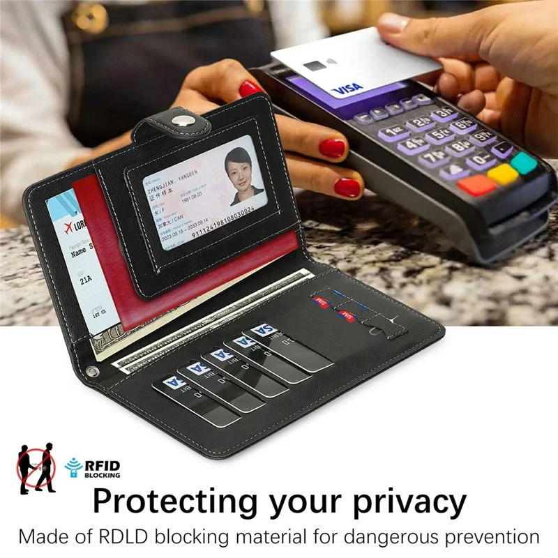 PU RFID Blocking Passport Holder Wallet Organizer 5 Card Slots Travel Document Case - Black