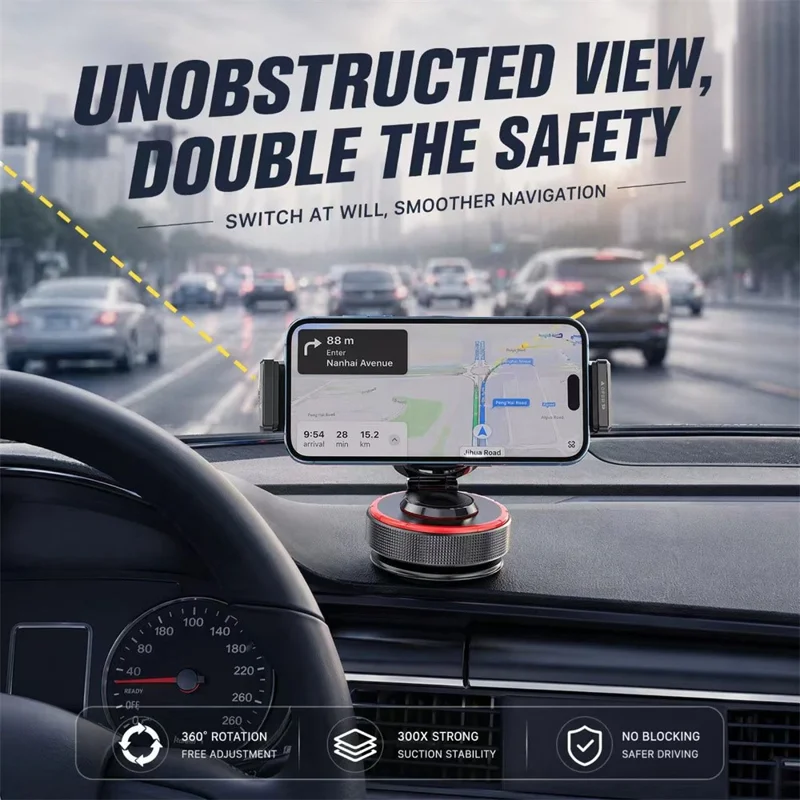 K33 Soporte Magnético para Teléfono en Coche, Rotación de 360 Grados, Montaje en Panel con Succión al Vacío, Soporte Antivibración - Negro