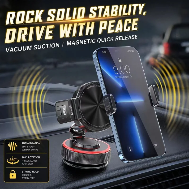 K33 Soporte Magnético para Teléfono en Coche, Rotación de 360 Grados, Montaje en Panel con Succión al Vacío, Soporte Antivibración - Negro
