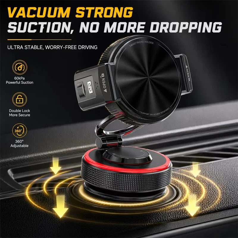 K33 Soporte Magnético para Teléfono en Coche, Rotación de 360 Grados, Montaje en Panel con Succión al Vacío, Soporte Antivibración - Negro