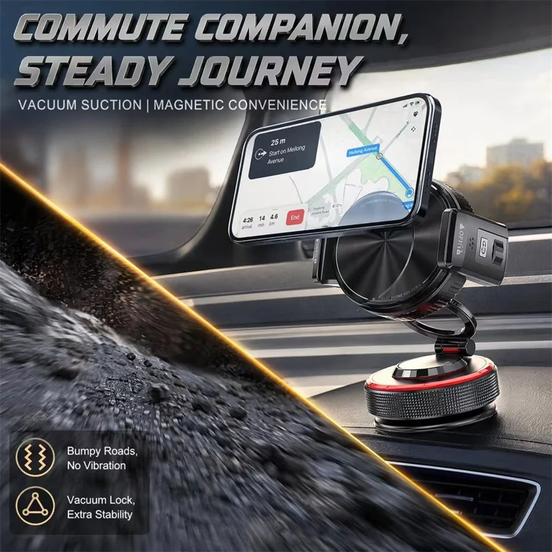 K33 Soporte Magnético para Teléfono en Coche, Rotación de 360 Grados, Montaje en Panel con Succión al Vacío, Soporte Antivibración - Negro