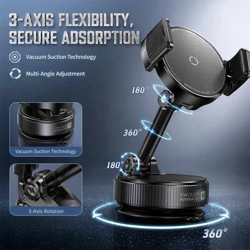 K55 Soporte para Teléfono en Coche, Montura Magnética con Succión al Vacío y Rotación de 360 Grados para Salpicadero y Parabrisas - Negro