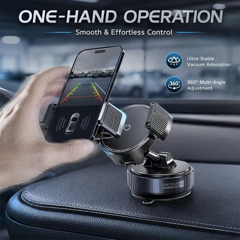 K55 Soporte para Teléfono en Coche, Montura Magnética con Succión al Vacío y Rotación de 360 Grados para Salpicadero y Parabrisas - Negro