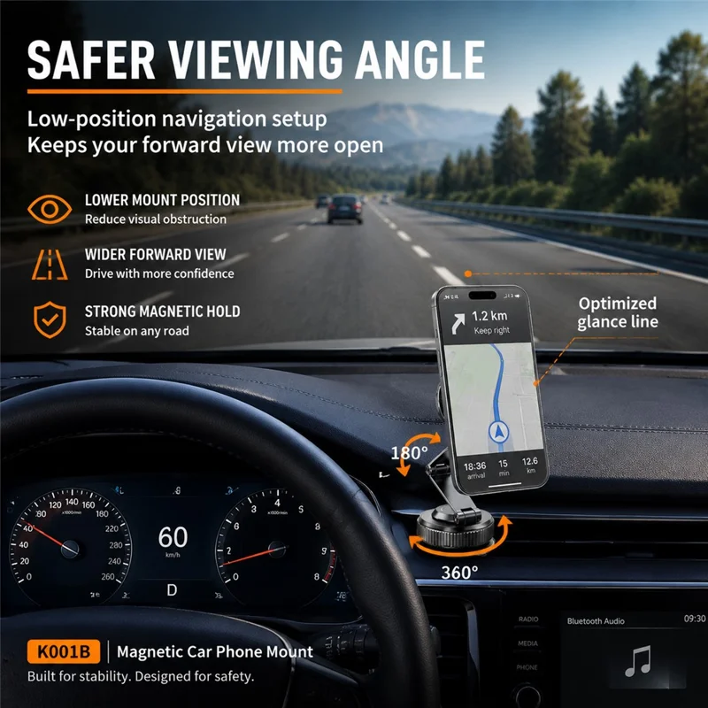 K001B Magnetic Car Phone Mount N52 Magnet 360 Degree Rotation Dashboard Stand Foldable Holder for Smartphone - Blue