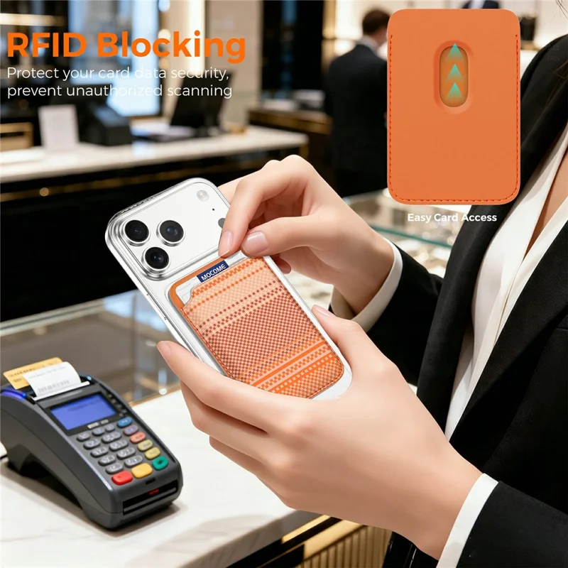 Magnetic Card Holder Wallet Slim RFID Blocking Card Slot Case Compatible with MagSafe - Orange