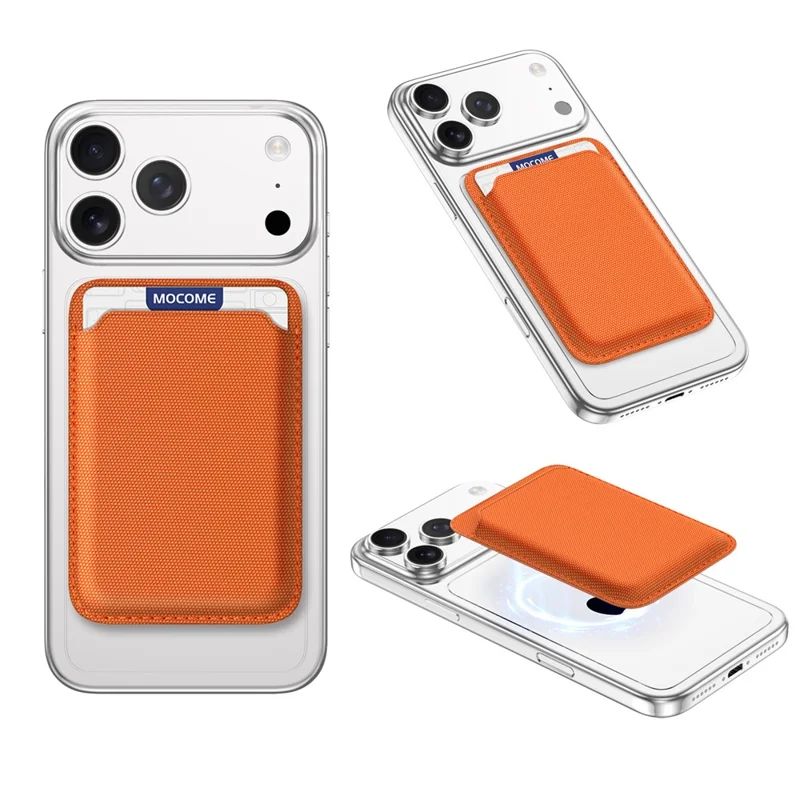 Magnetic Card Holder Wallet Tech Fabric RFID Blocking Phone Back Card Case - Orange