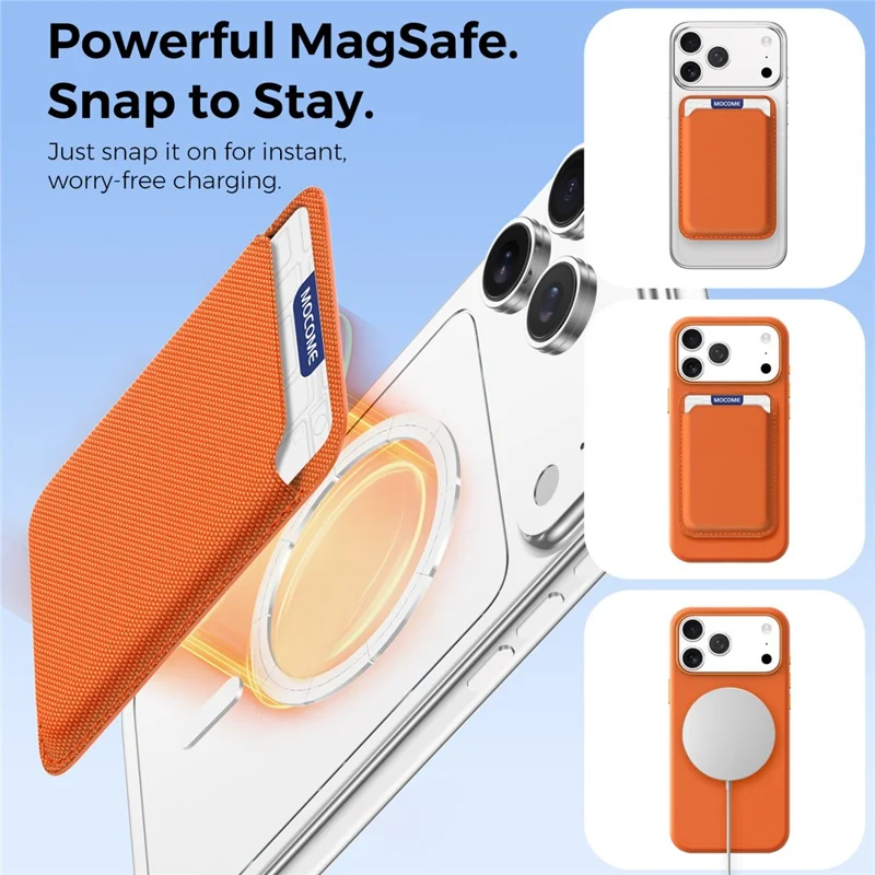 Magnetic Card Holder Wallet Tech Fabric RFID Blocking Phone Back Card Case - Orange