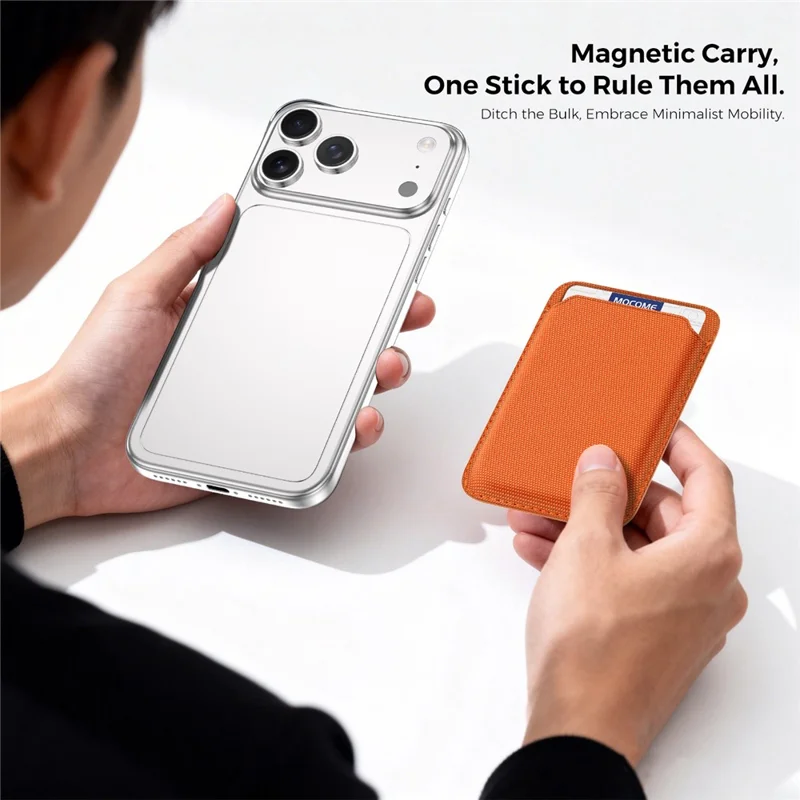 Magnetic Card Holder Wallet Tech Fabric RFID Blocking Phone Back Card Case - Orange