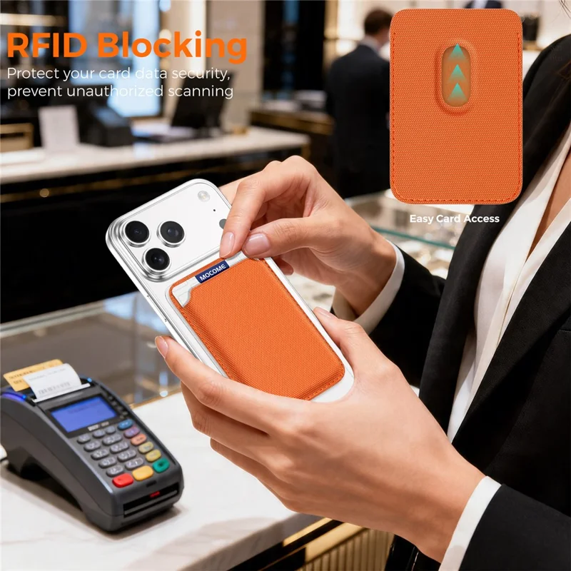 Magnetic Card Holder Wallet Tech Fabric RFID Blocking Phone Back Card Case - Orange