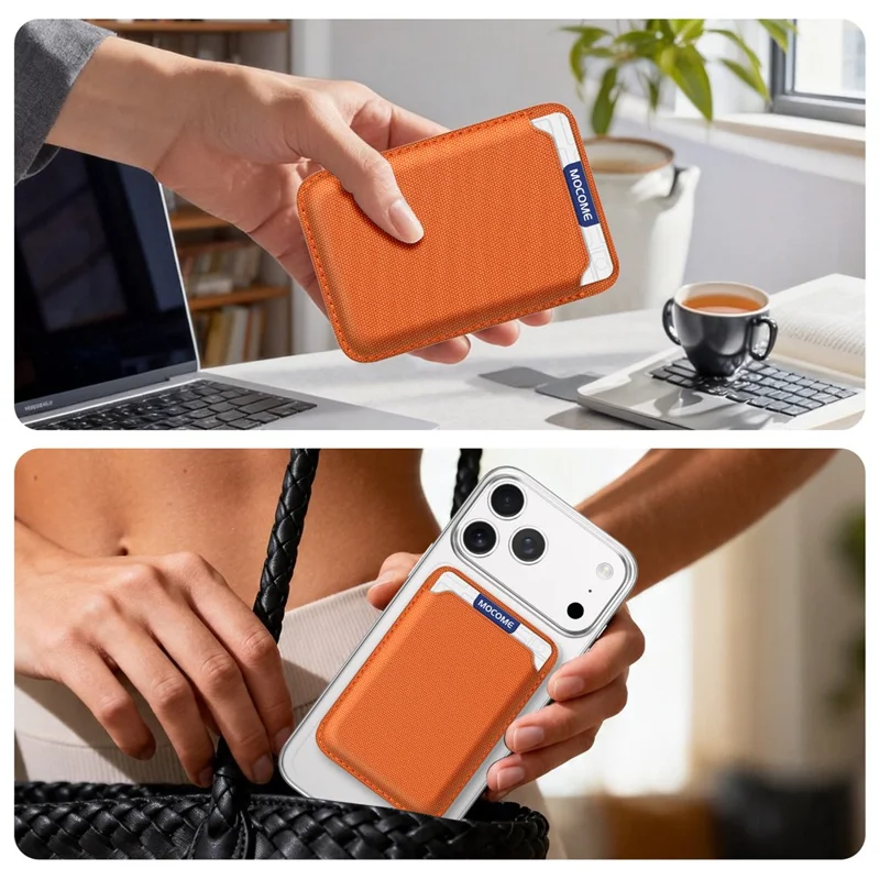 Magnetic Card Holder Wallet Tech Fabric RFID Blocking Phone Back Card Case - Orange