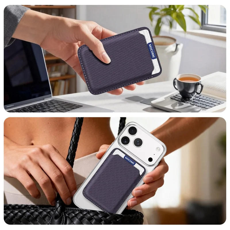 Cartera con Soporte Magnético para Tarjetas de Tela Técnica con Bloqueo RFID - Morado