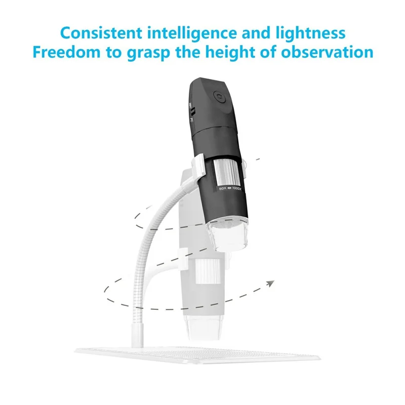 316-B WiFi Digital Microscope 50X-1000X 2MP 1080P HD Portable Handheld Magnifier for PCB Repair - Black Microscope / White Stand