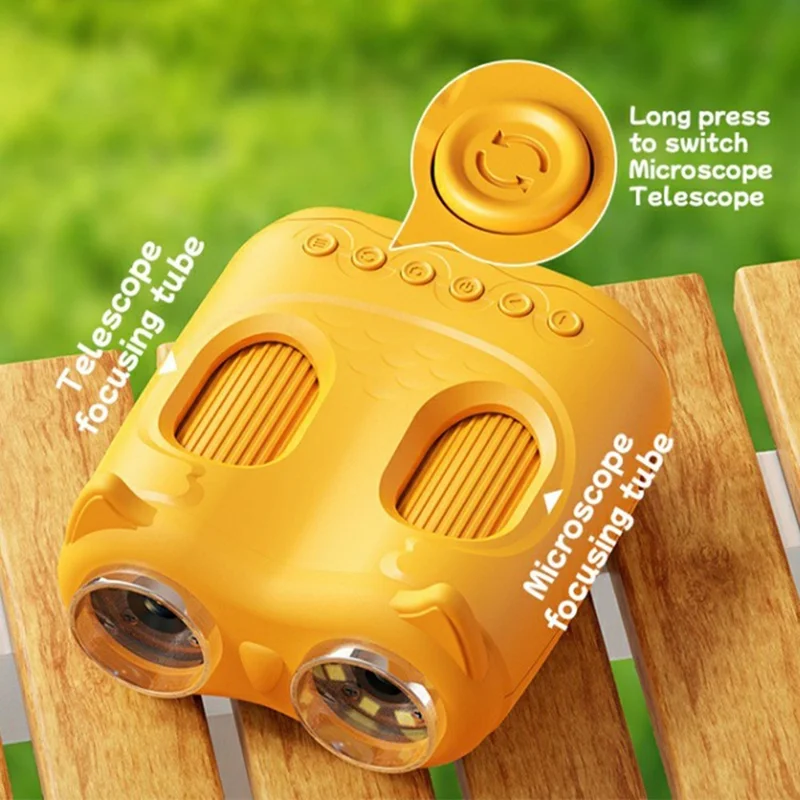 387 2 in 1 1000X Microscope 10X Telescope 2.0 Inch IPS Screen 1080P Camera Kids Science Toy - Yellow