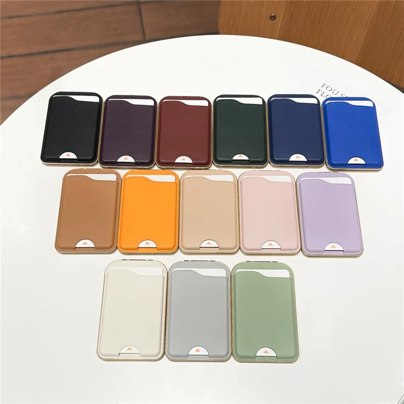 Magnetic Phone Card Holder with Mirror Slim Folding Stand Attachment PU Leather Wallet - Matcha Green
