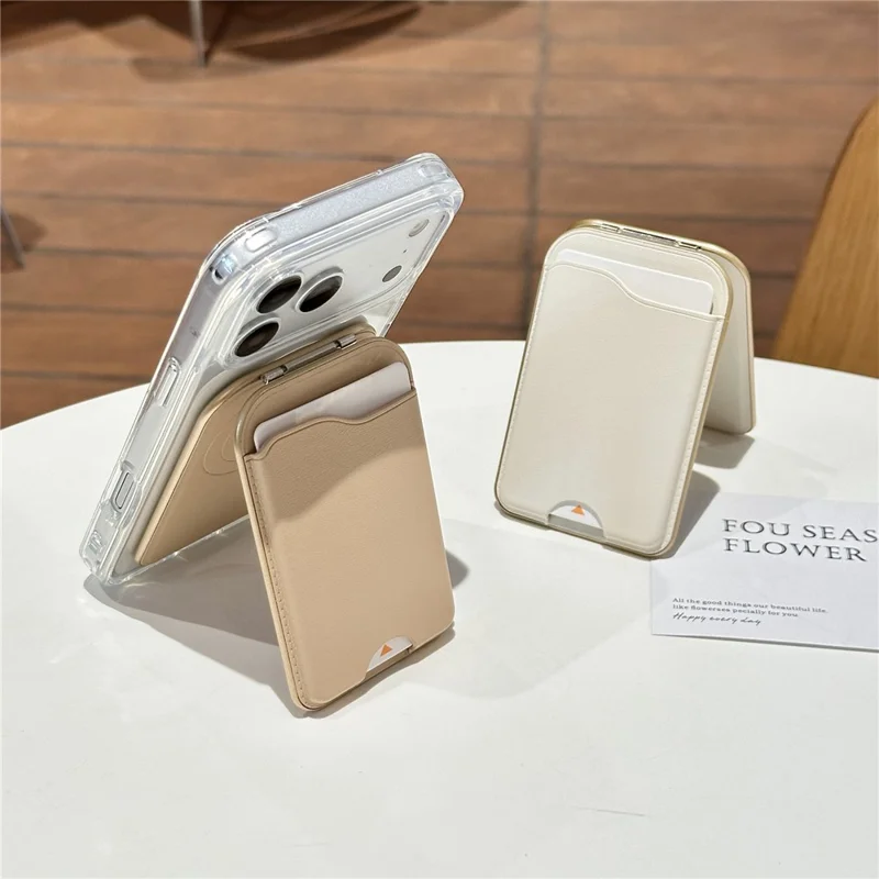 Magnetic Phone Card Holder with Mirror Slim Folding Stand Attachment PU Leather Wallet - Matcha Green