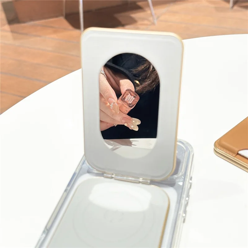 Magnetic Phone Card Holder with Mirror Slim Folding Stand Attachment PU Leather Wallet - Matcha Green