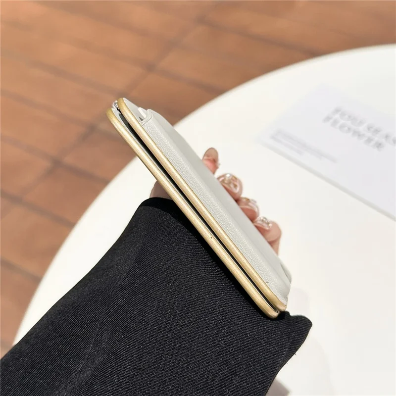 Magnetic Phone Card Holder with Mirror Slim Folding Stand Attachment PU Leather Wallet - Matcha Green