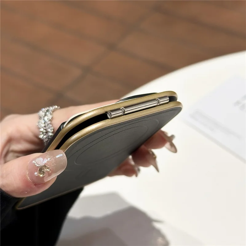 Magnetic Phone Card Holder with Mirror Slim Folding Stand Attachment PU Leather Wallet - Matcha Green