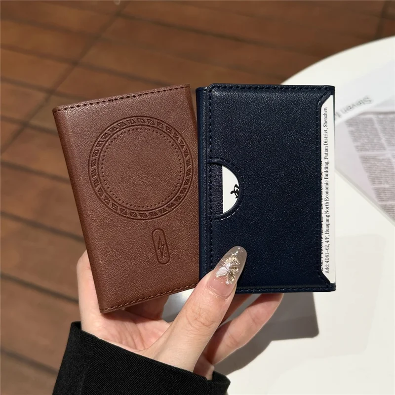 Tri-Fold Leather Card Holder Magnetic Phone Stand Wallet Credit Card Sleeves - Coffee