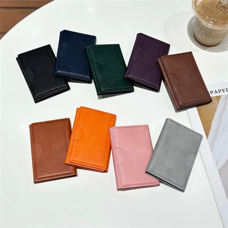 Tri-Fold Leather Card Holder Magnetic Phone Stand Wallet Credit Card Sleeves - Coffee