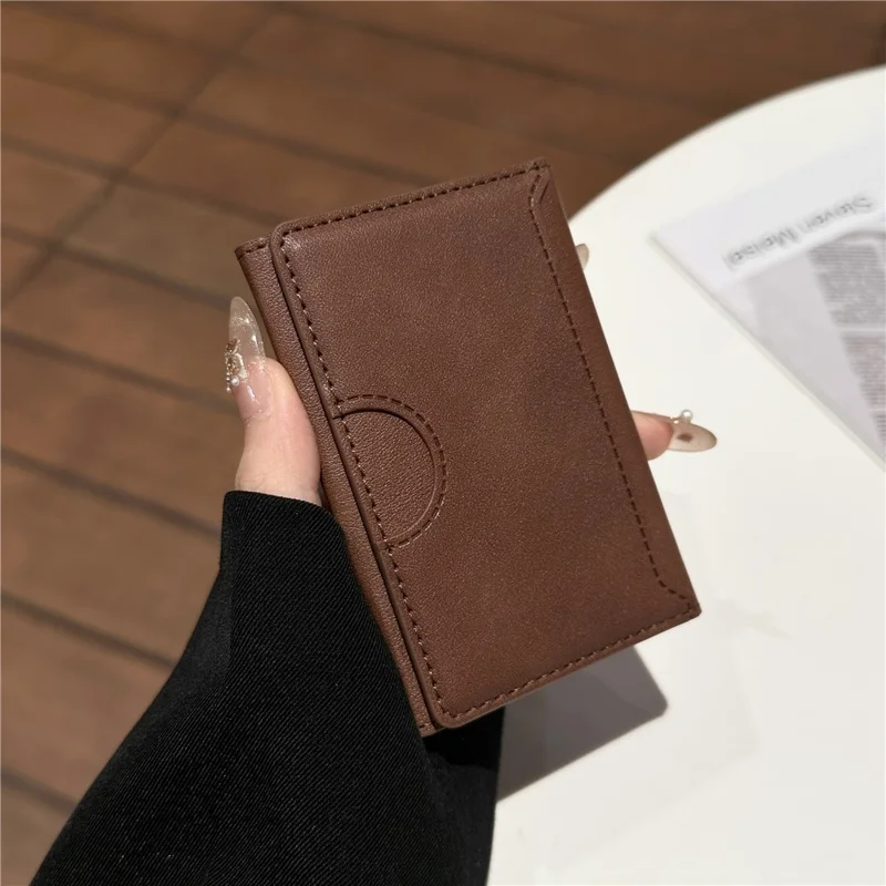 Tri-Fold Leather Card Holder Magnetic Phone Stand Wallet Credit Card Sleeves - Coffee