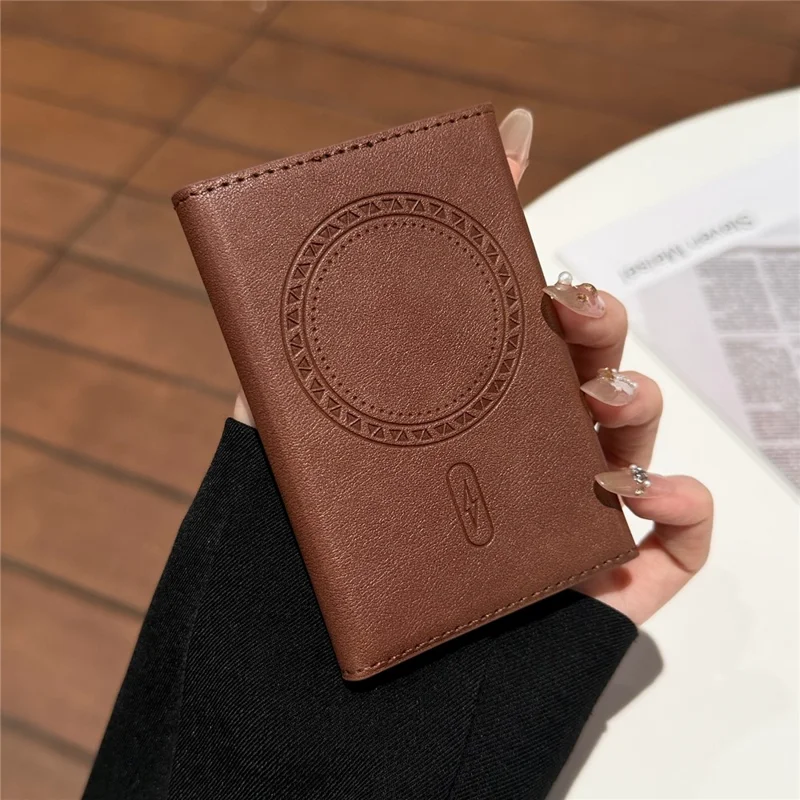 Tri-Fold Leather Card Holder Magnetic Phone Stand Wallet Credit Card Sleeves - Coffee