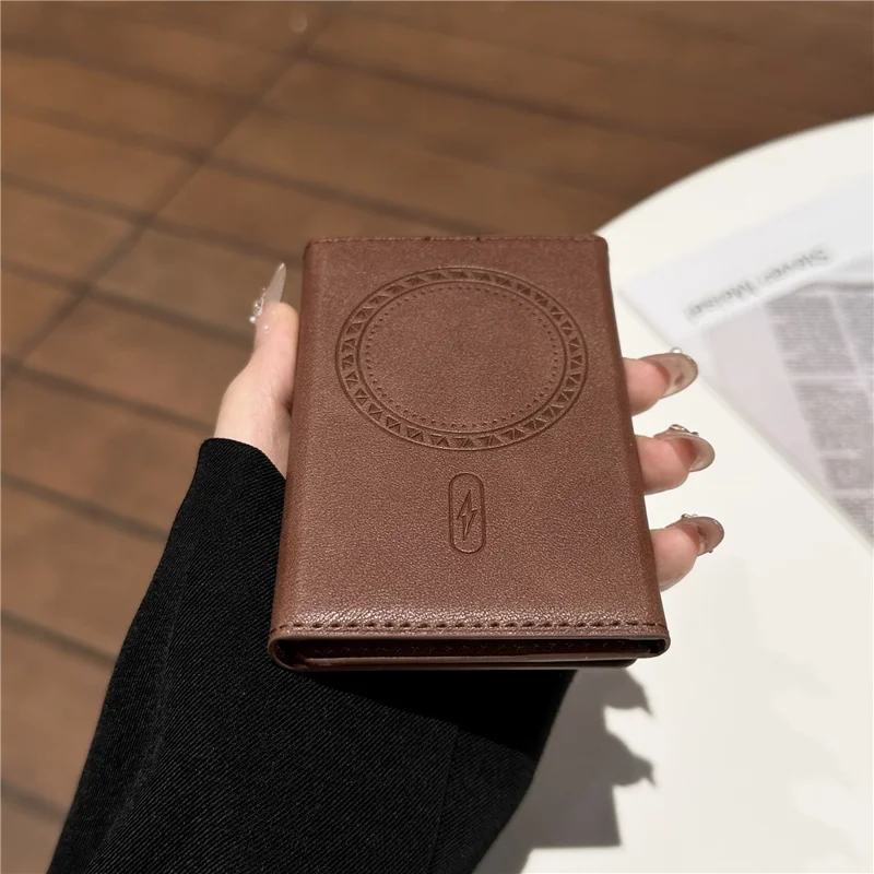 Tri-Fold Leather Card Holder Magnetic Phone Stand Wallet Credit Card Sleeves - Coffee