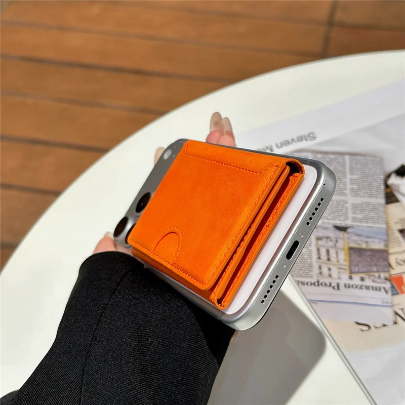 Tri-Fold Leather Card Holder Magnetic Phone Stand Wallet Credit Card Sleeves - Coffee