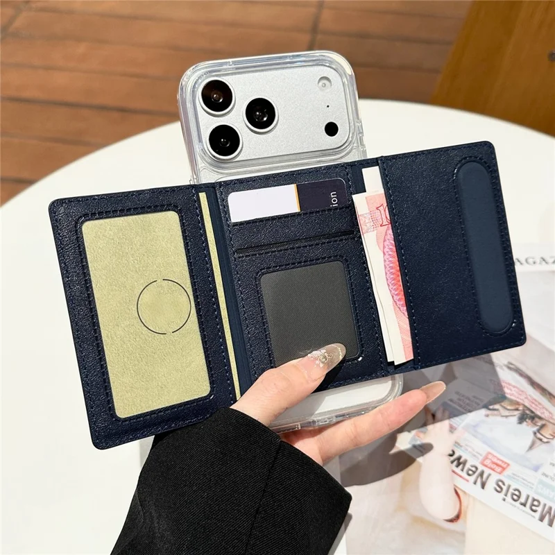 Tri-Fold Leather Card Holder Magnetic Phone Stand Wallet Credit Card Sleeves - Coffee