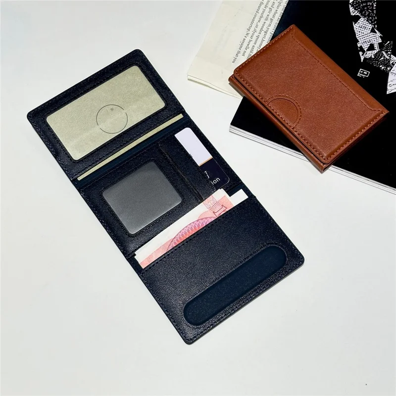 Tri-Fold Leather Card Holder Magnetic Phone Stand Wallet Credit Card Sleeves - Coffee
