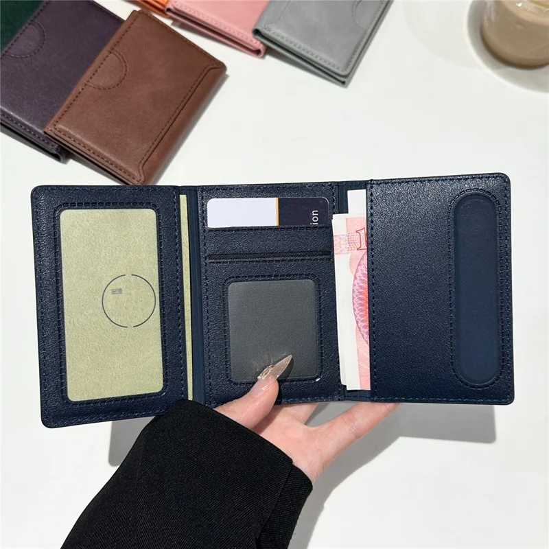 Tri-Fold Leather Card Holder Magnetic Phone Stand Wallet Credit Card Sleeves - Coffee