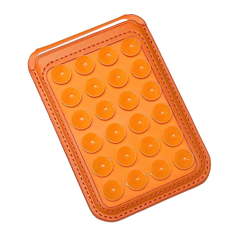 Suction Phone Wallet Card Holder Stand Silicone Pop-it Design Adhesive Mount - Orange