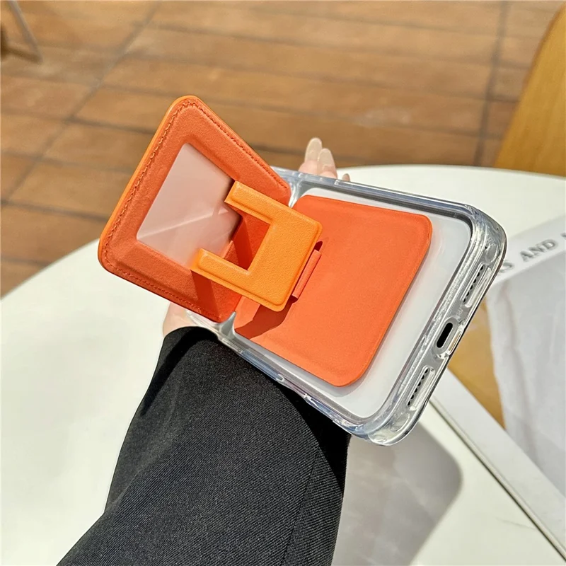 Suction Phone Wallet Card Holder Stand Silicone Pop-it Design Adhesive Mount - Orange