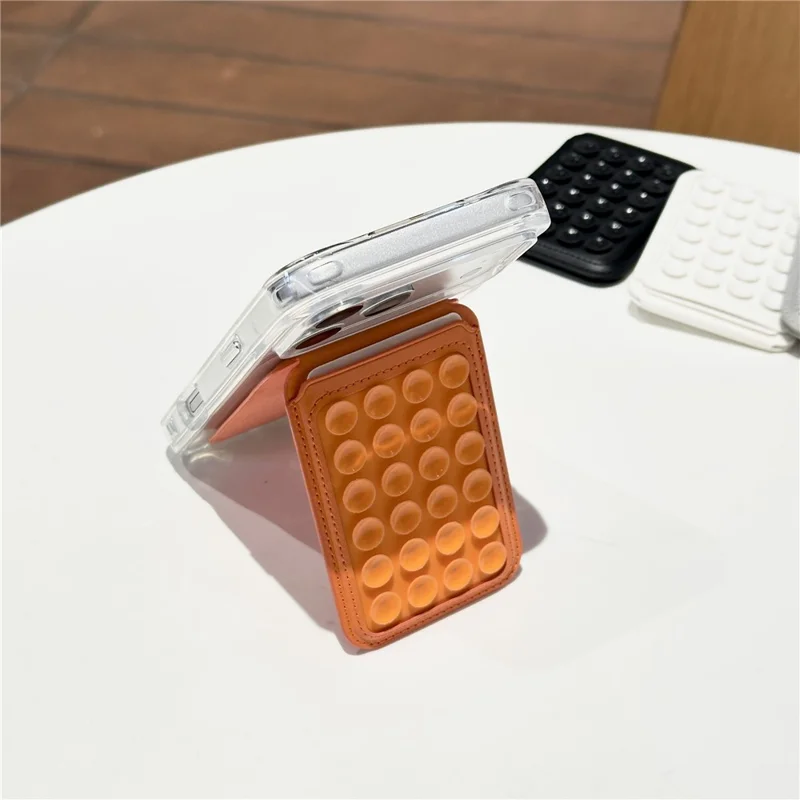 Suction Phone Wallet Card Holder Stand Silicone Pop-it Design Adhesive Mount - Orange