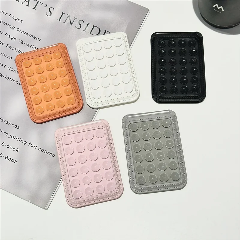 Suction Phone Wallet Card Holder Stand Silicone Pop-it Design Adhesive Mount - Orange