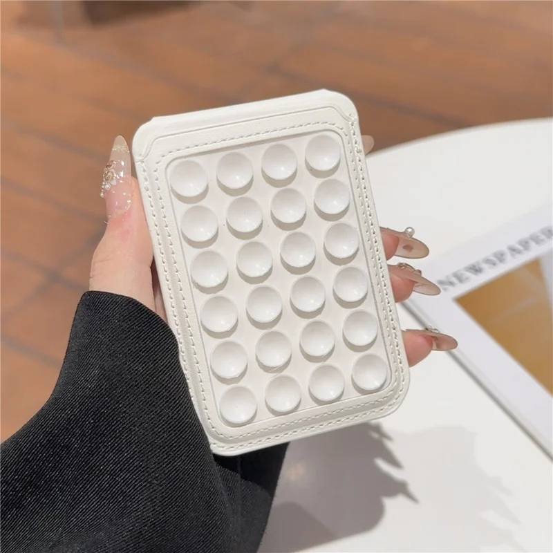 Suction Phone Wallet Card Holder Stand Silicone Pop-it Design Adhesive Mount - White